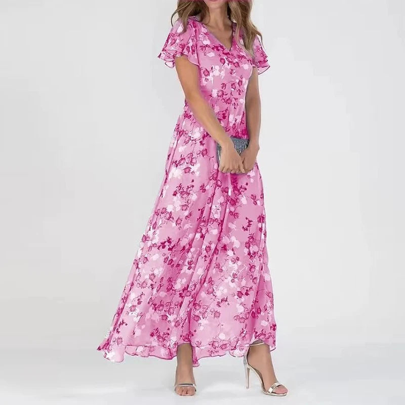 EM | Maxikleid mit gerüschten Ärmeln und Blumenmuster