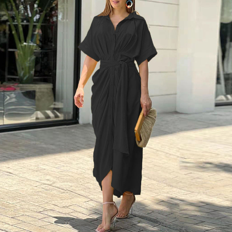 MW | Women's Vintage Ruffle Print Sommer Shirt Kleid