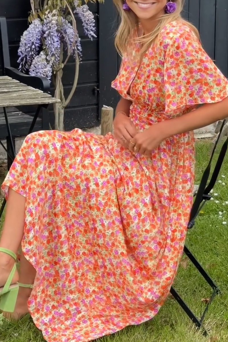 Cella - Langes Kleid mit V-Ausschnitt