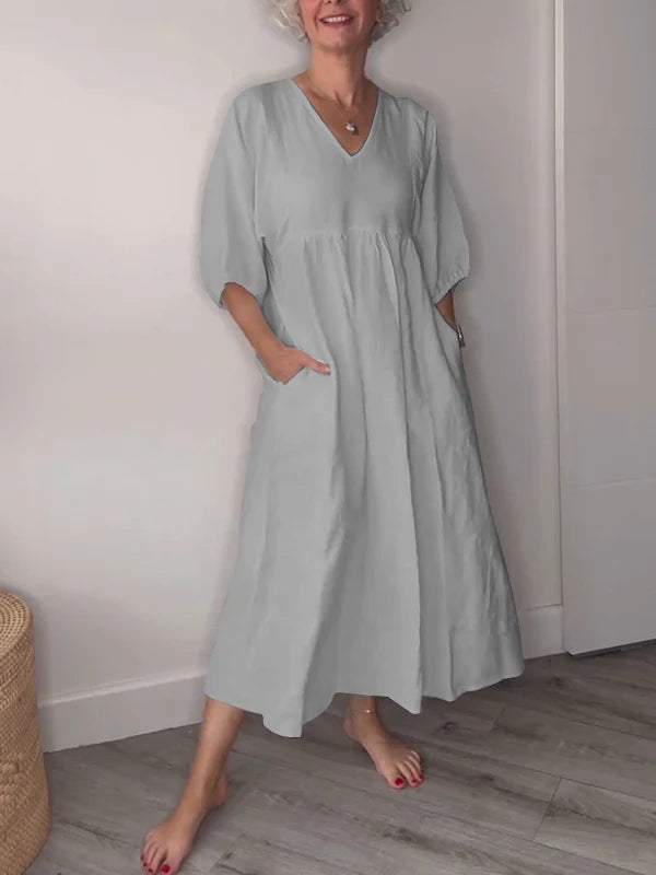 MW | Entspannte Eleganz V-Ausschnitt Maxikleid