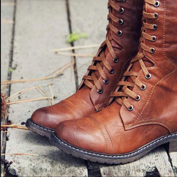 EM | Vintage-Kniehohe Schnürstiefel