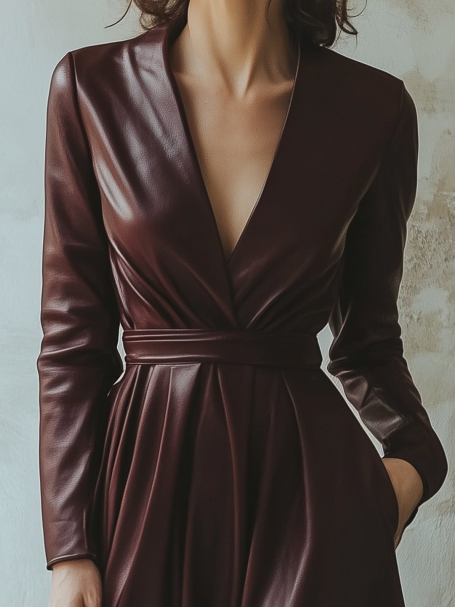 MW | Chic Burgunderfarbenes Lederkleid