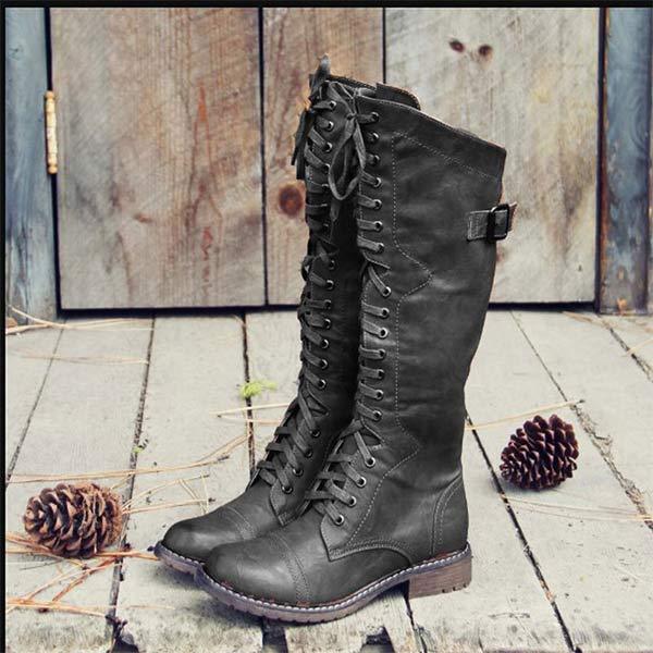 EM | Vintage-Kniehohe Schnürstiefel