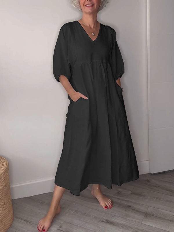 MW | Entspannte Eleganz V-Ausschnitt Maxikleid