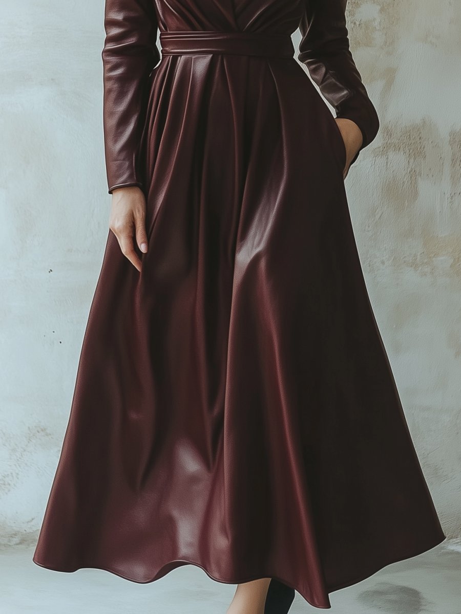 MW | Chic Burgunderfarbenes Lederkleid