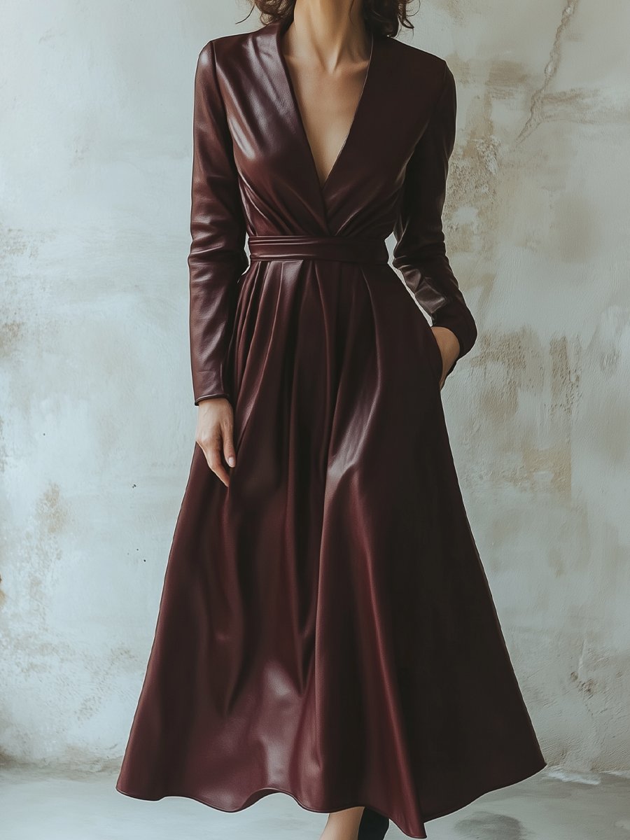 MW | Chic Burgunderfarbenes Lederkleid