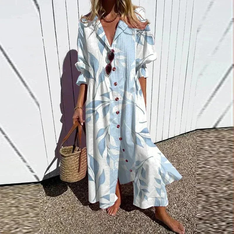 EM | 3/4-Ärmel-Maxikleid mit V-Ausschnitt