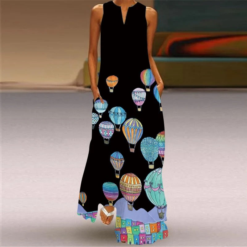 EM | Maxikleid mit Blumendruck und Rundhalsausschnitt