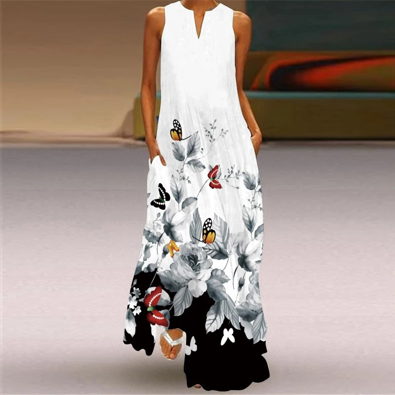 EM | Maxikleid mit Blumendruck und Rundhalsausschnitt