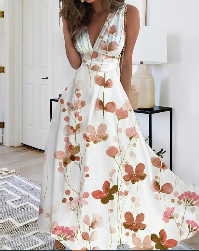EM | V-Ausschnitt ärmelloses Maxikleid