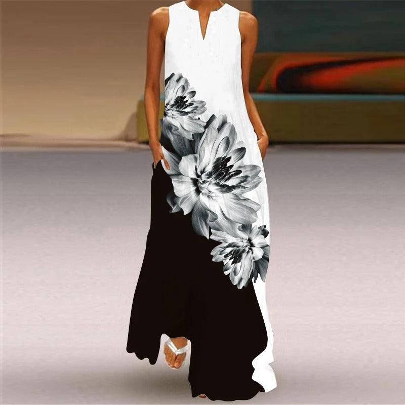 EM | Maxikleid mit Blumendruck und Rundhalsausschnitt