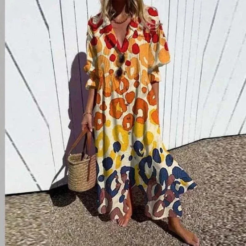 EM | 3/4-Ärmel-Maxikleid mit V-Ausschnitt