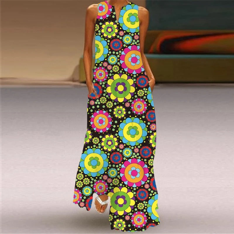 EM | Maxikleid mit Blumendruck und Rundhalsausschnitt