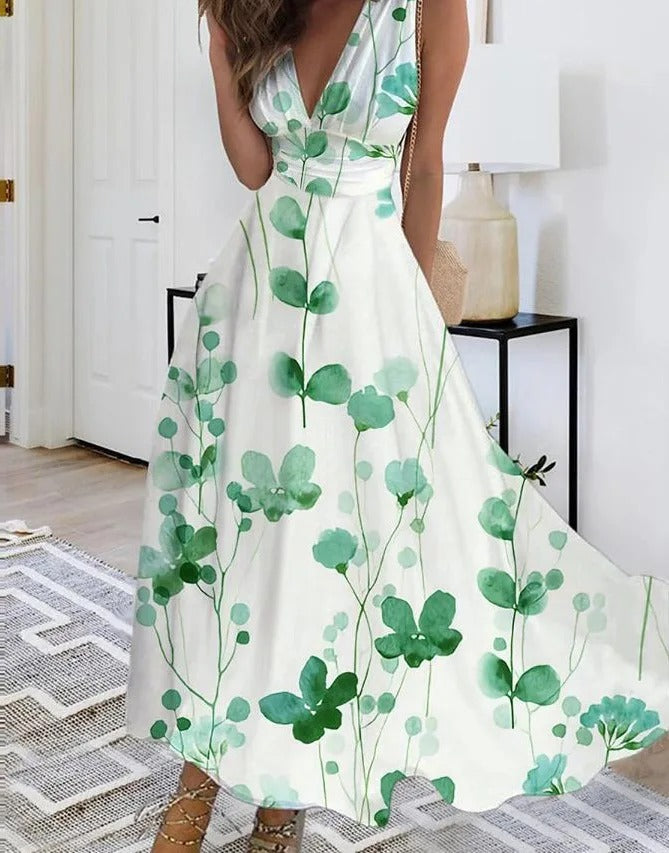 EM | V-Ausschnitt ärmelloses Maxikleid