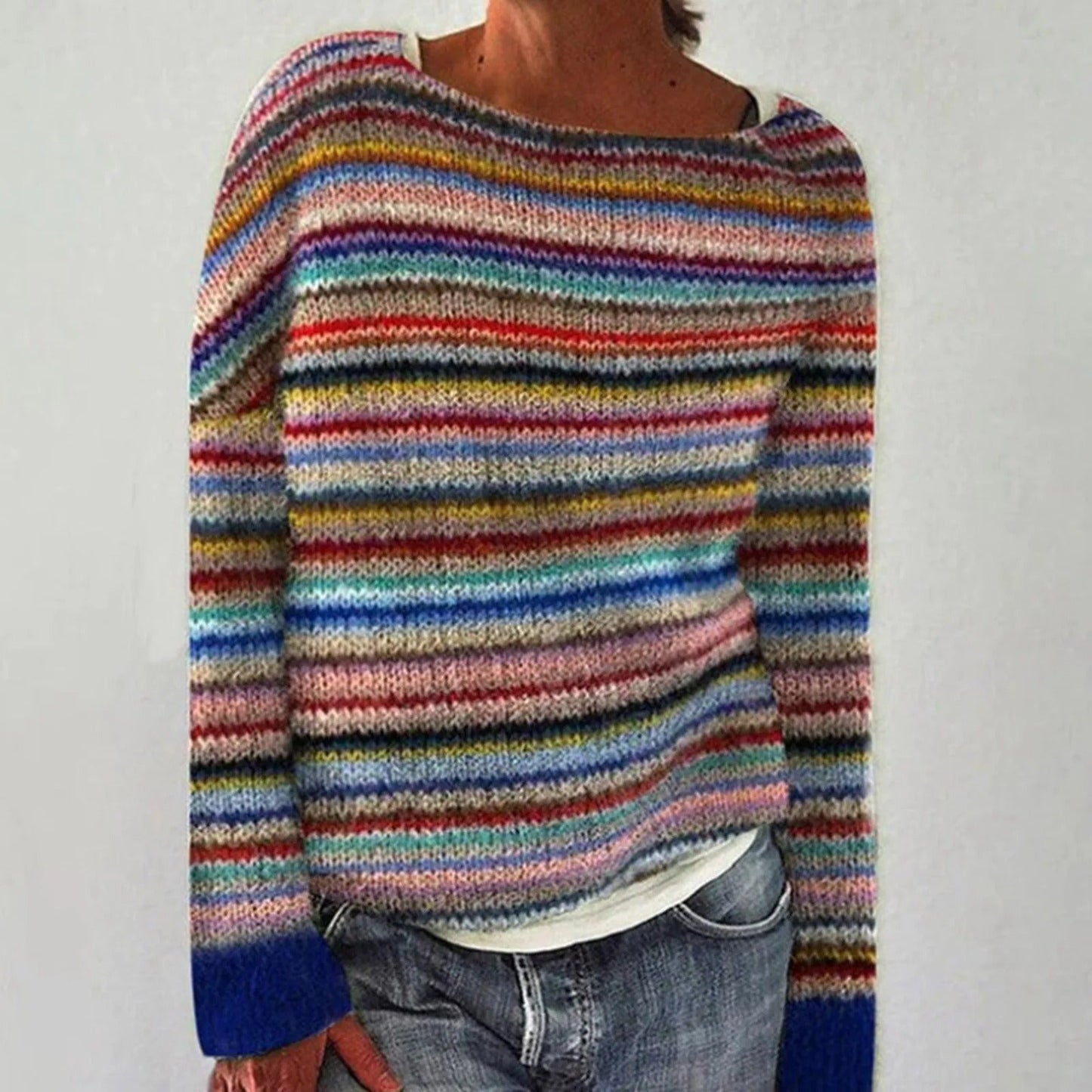 EM | Colorblock-Strickpullover mit gestreiften Ärmeln