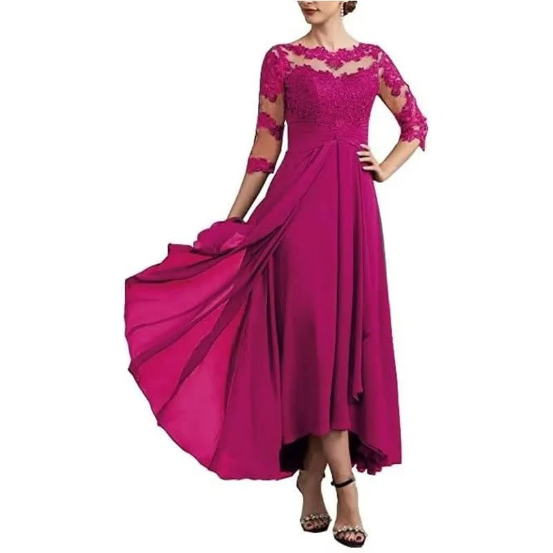 EM | Chiffon Maxikleid mit transparenten Ärmeln in Midi-Länge