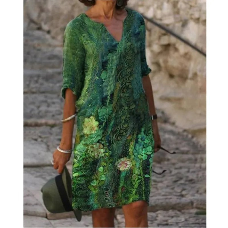 EM | Midikleid mit V-Ausschnitt und Blümchenmuster