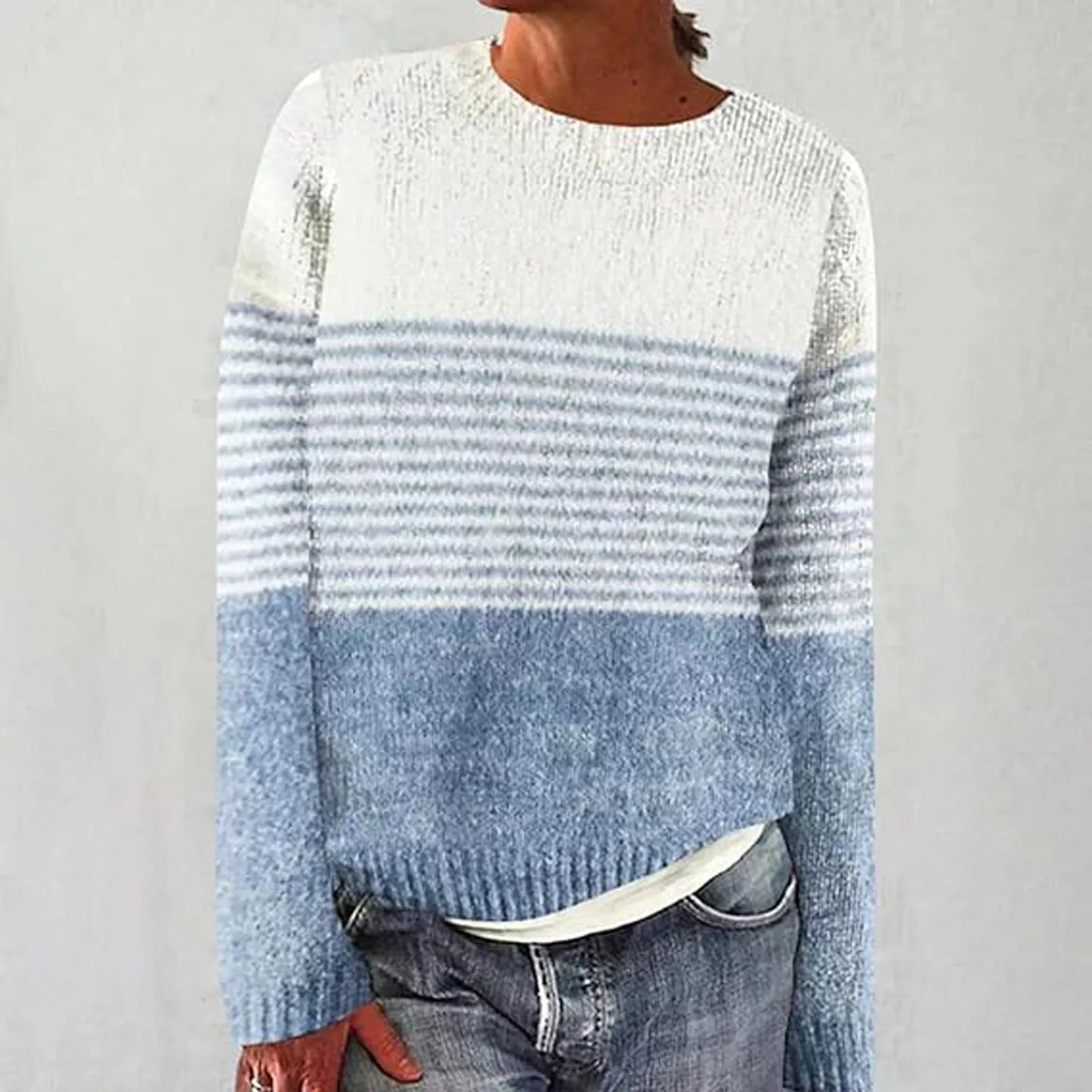EM | Colorblock-Strickpullover mit gestreiften Ärmeln