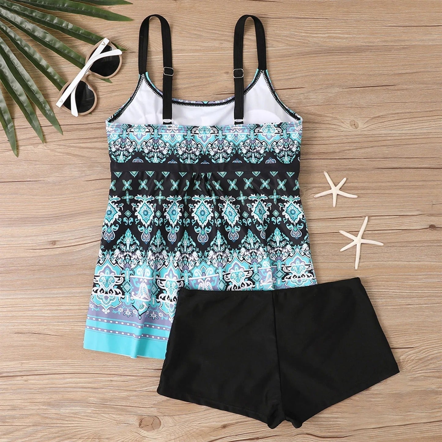 EM | Bedruckter Tankini-Badeanzug mit quadratischem Ausschnitt