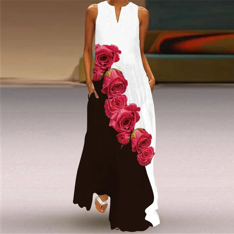 EM | Maxikleid mit Blumendruck und Rundhalsausschnitt