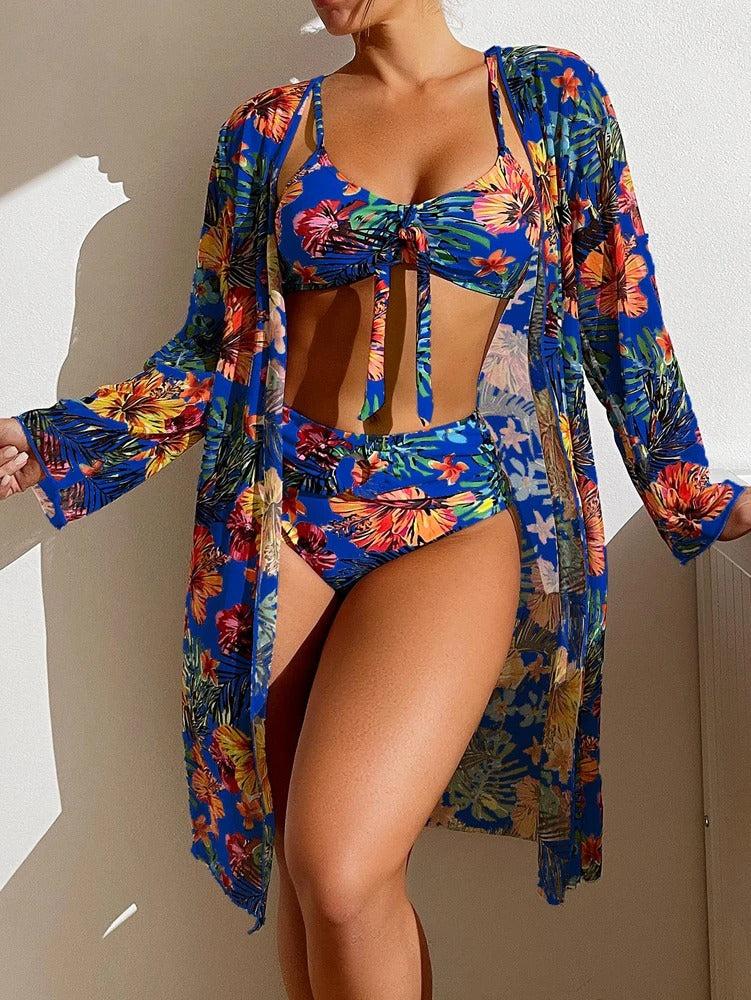 EM | 3-teiliger geblümter Bikini mit Cover-up
