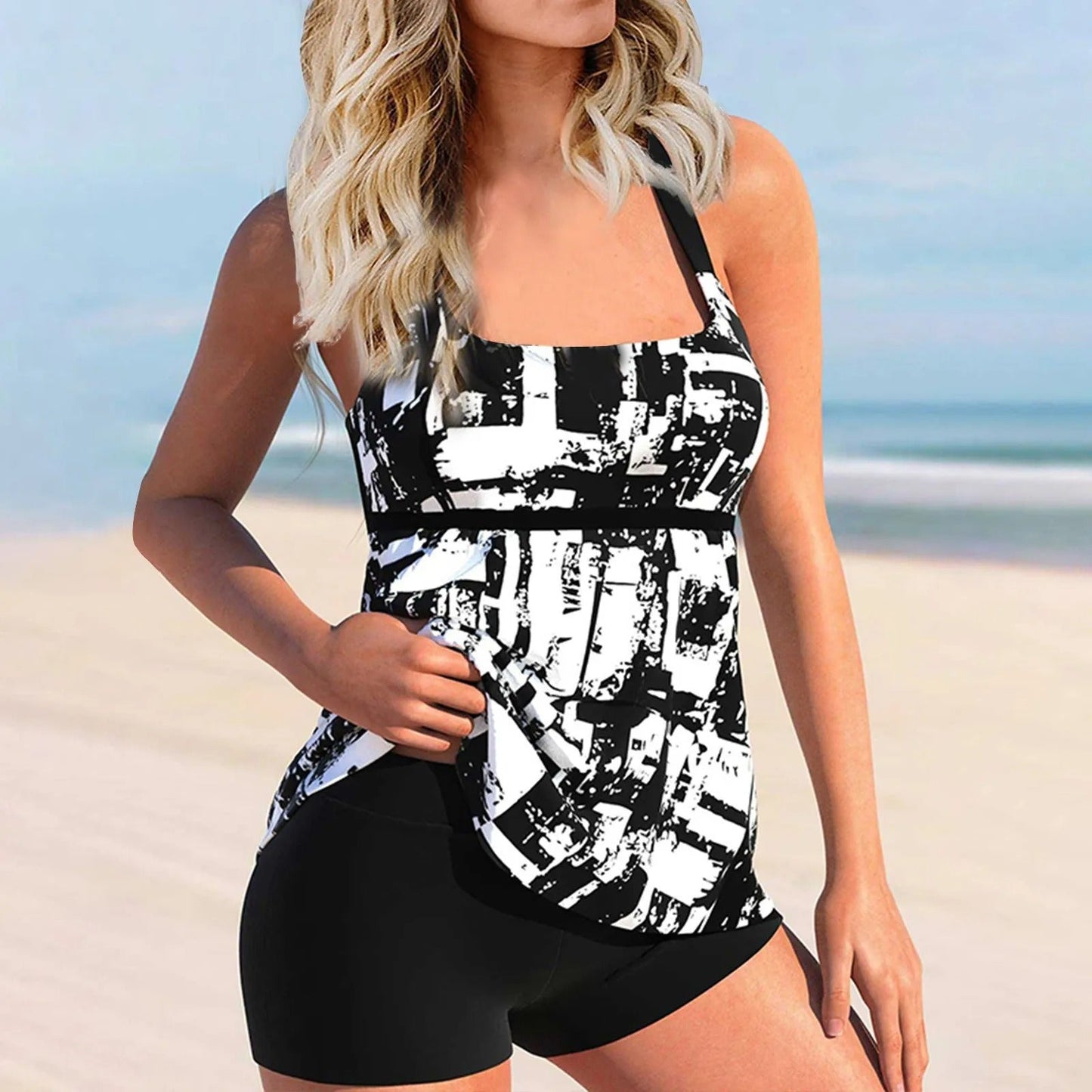 EM | Bedruckter Tankini-Badeanzug mit quadratischem Ausschnitt