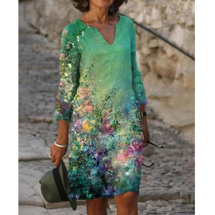 EM | Midikleid mit V-Ausschnitt und Blümchenmuster