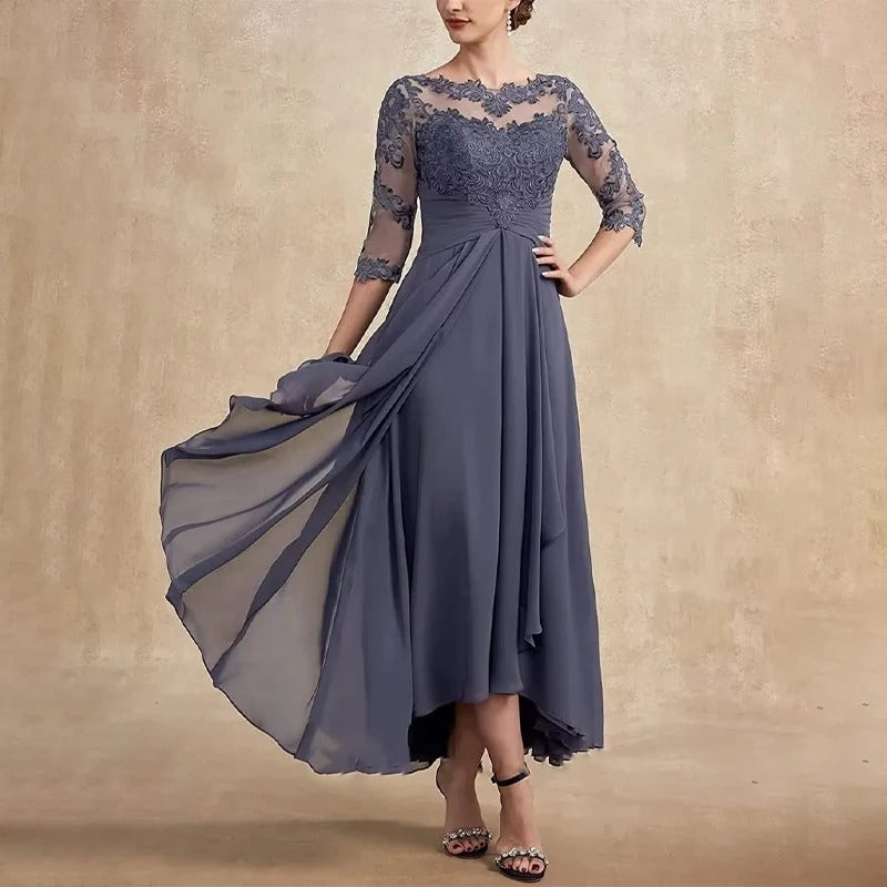 EM | Chiffon Maxikleid mit transparenten Ärmeln in Midi-Länge