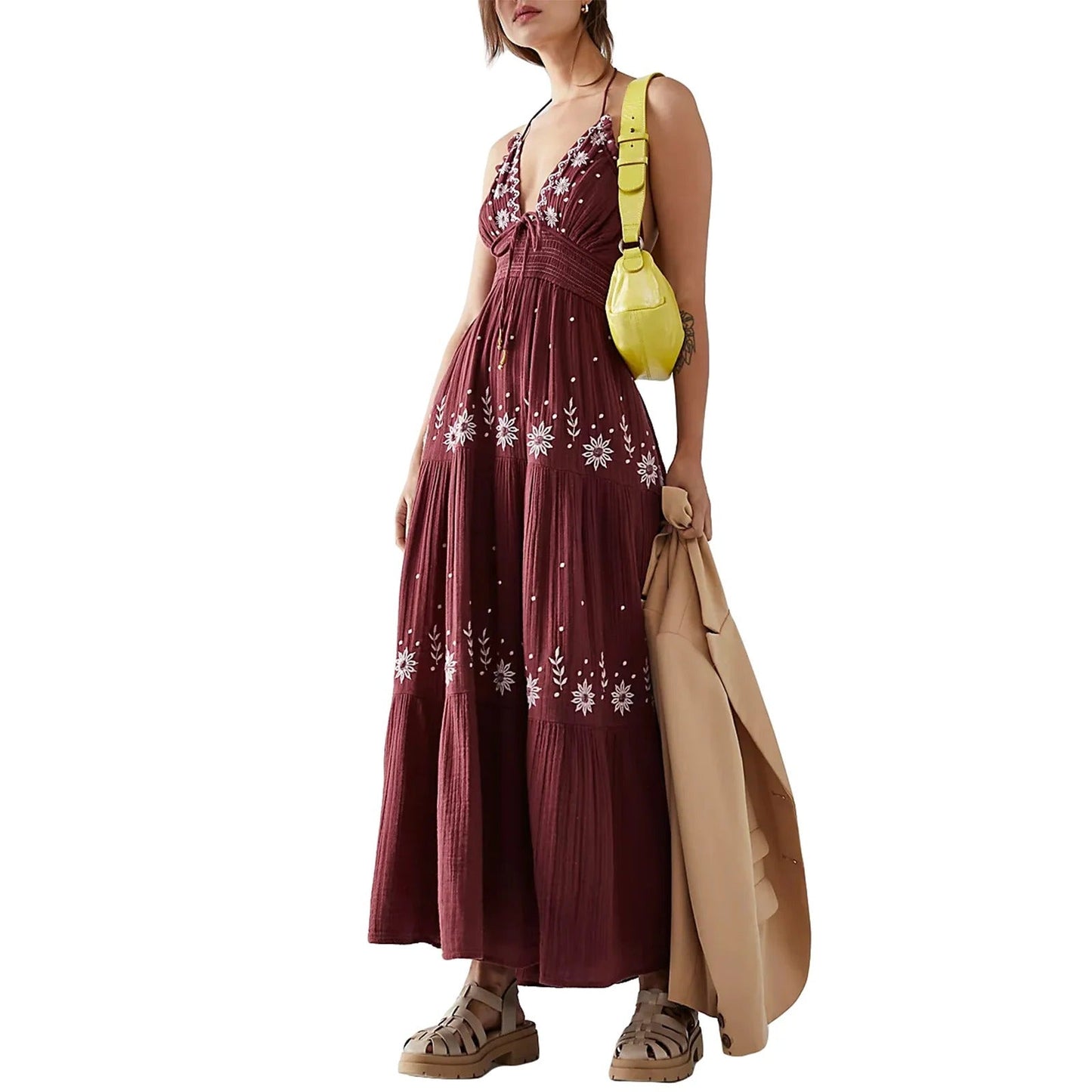 EM | Bohème besticktes Maxikleid