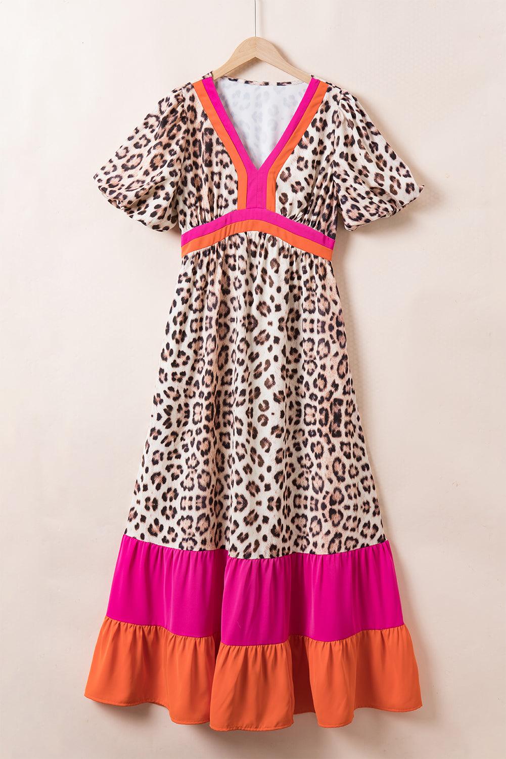 MW | Maxikleid mit Leopardenmuster und Puffärmeln für Frauen
