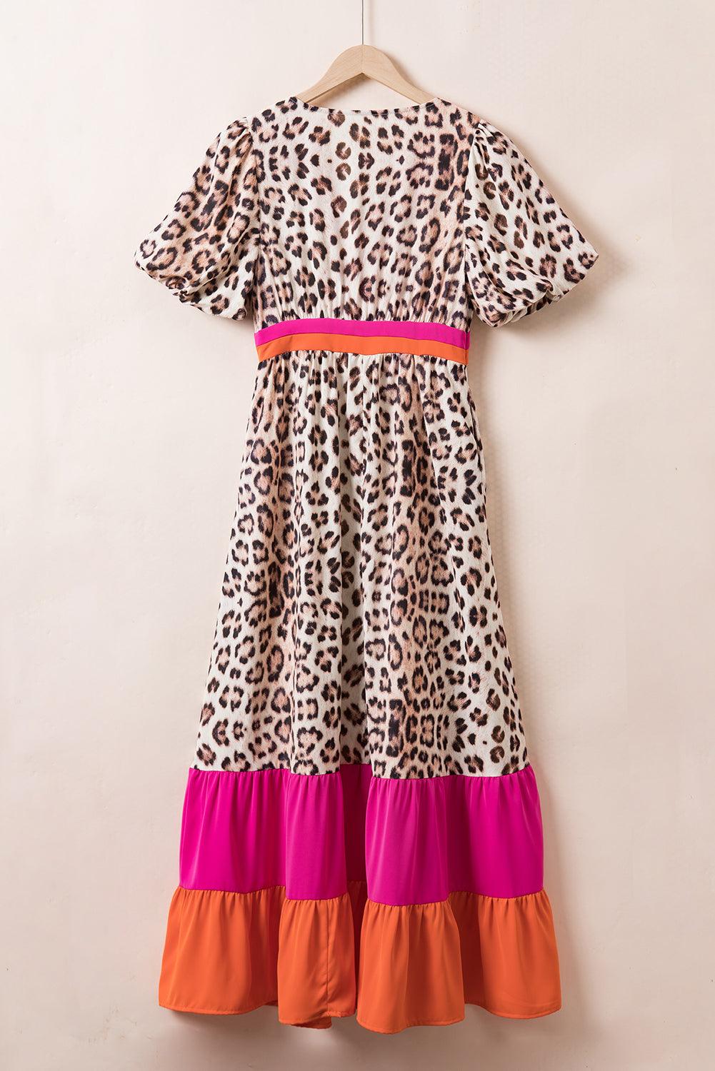 MW | Maxikleid mit Leopardenmuster und Puffärmeln für Frauen