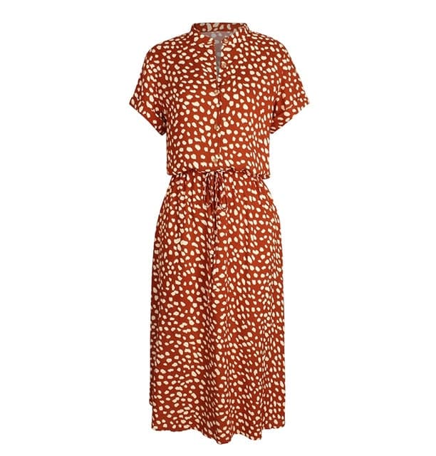 MW | Ladies Bohemian Leopard Print Shirt Dress Women Casual Midi Holiday Summer Dress Female A-line Loose Women Beach Dress