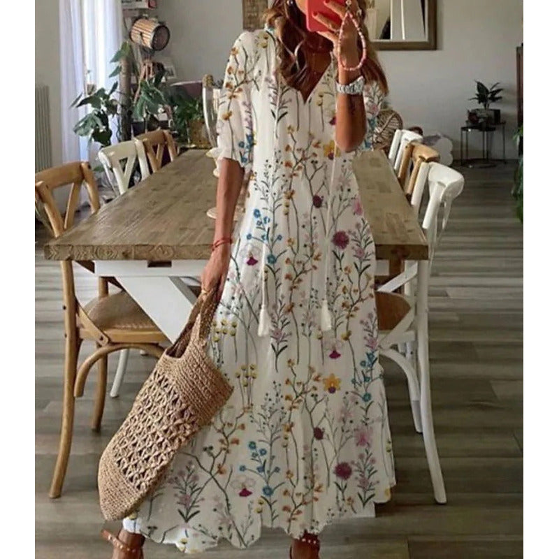 MW | Elegantes lockeres Baumwoll-Leinen Maxikleid 1 + 1 FREE