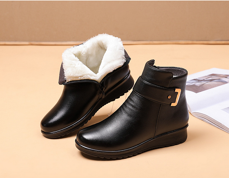 MW Genuine Leather Metal Buckle Velvet Boots
