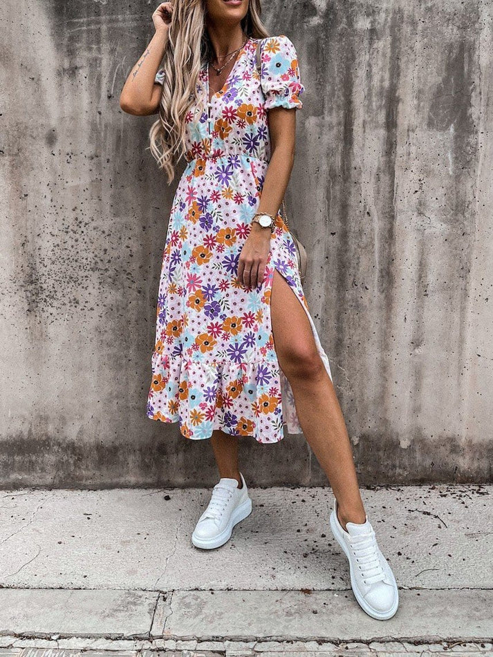 EM | Karen – Gemustertes Maxikleid mit V-Ausschnitt