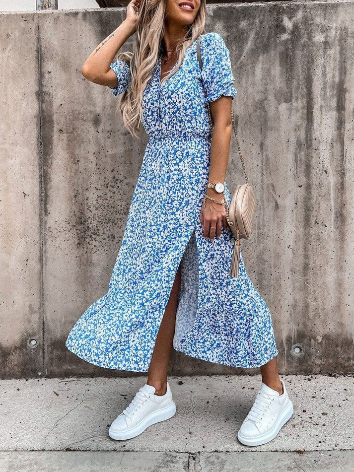 EM | Karen – Gemustertes Maxikleid mit V-Ausschnitt