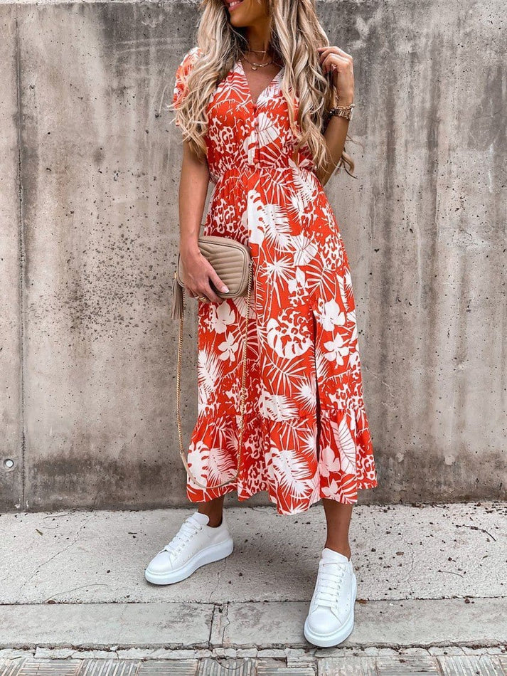 EM | Karen – Gemustertes Maxikleid mit V-Ausschnitt