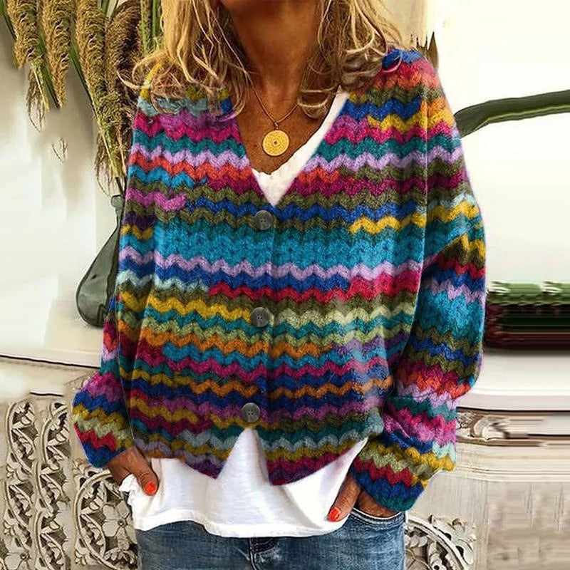 EM | Boho Patchwork Strickjacke mit Blumen