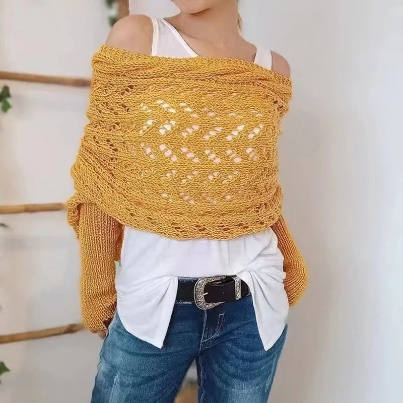 EM | Eleganter Strick-Wickelpullover mit durchbrochenem Detail