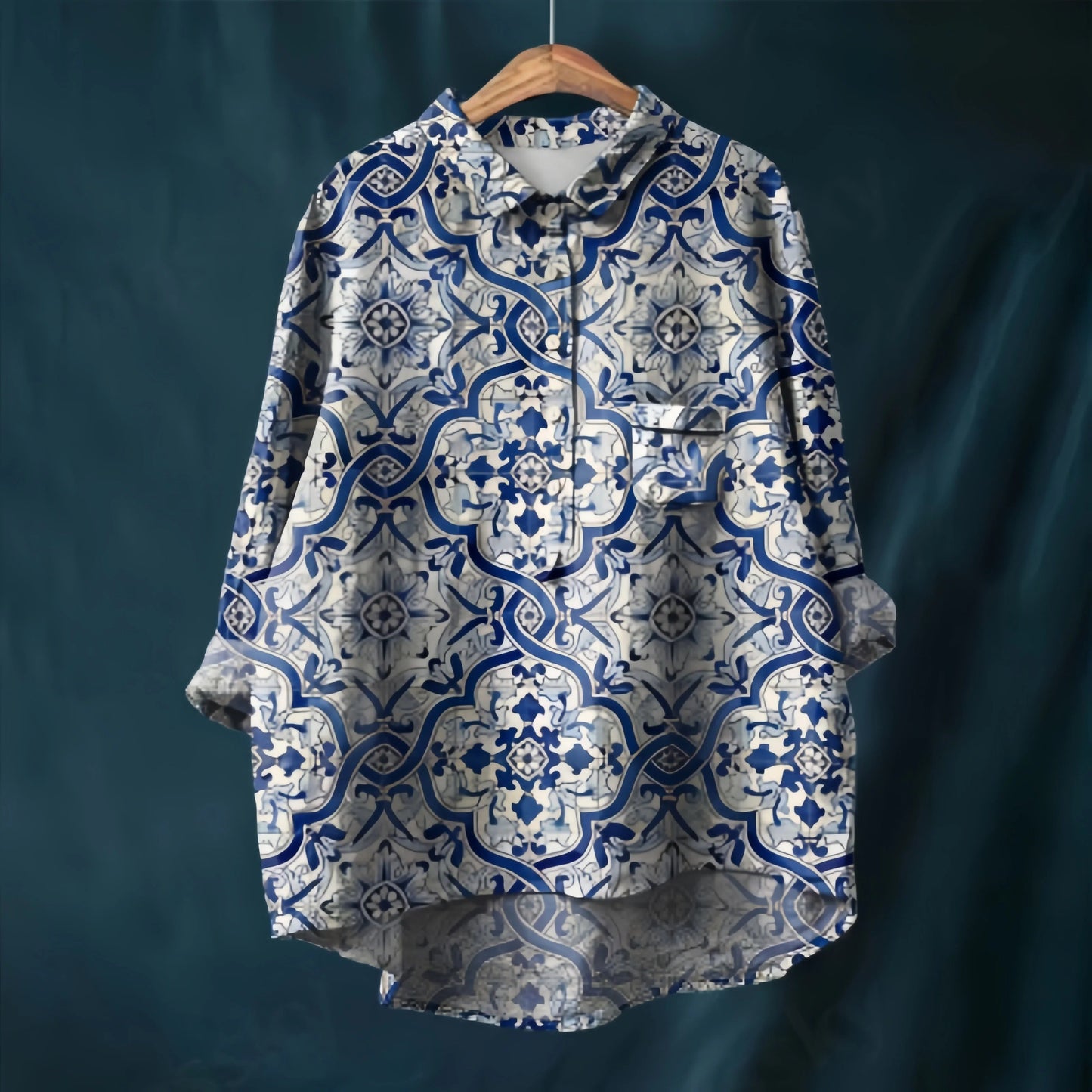 EM | Reverskragen Button-Down Langarmhemd mit Taschen
