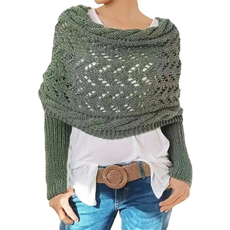 EM | Eleganter Strick-Wickelpullover mit durchbrochenem Detail