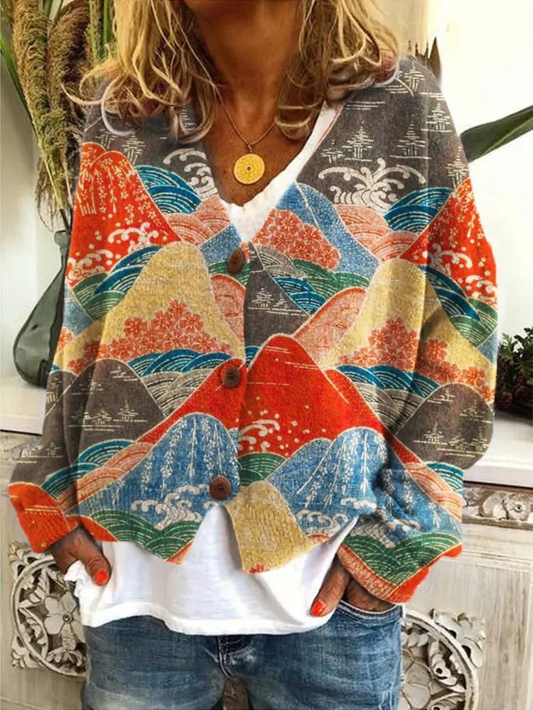 EM | Boho Patchwork Strickjacke mit Blumen