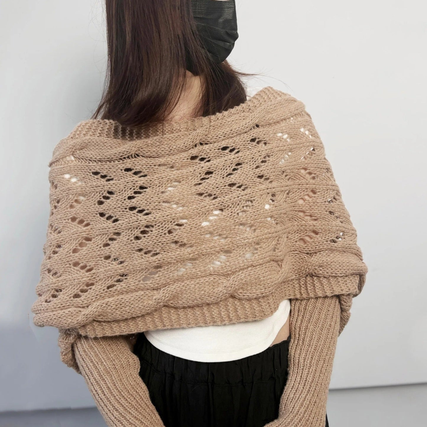 EM | Eleganter Strick-Wickelpullover mit durchbrochenem Detail