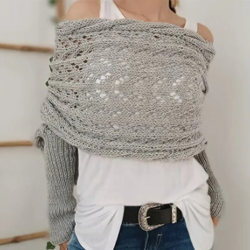 EM | Eleganter Strick-Wickelpullover mit durchbrochenem Detail