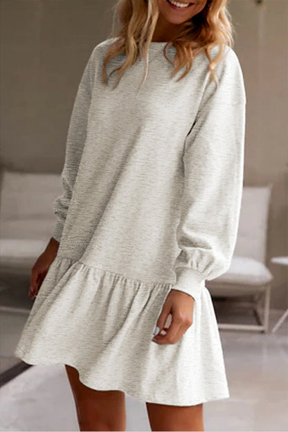 MW | Weiß Einfarbig Rüschensaum Mini Sweatshirt Kleid
