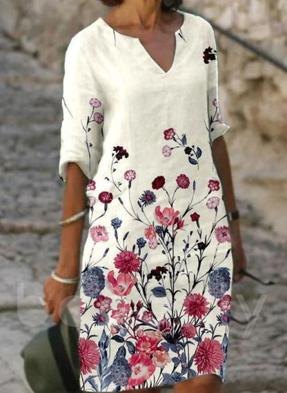 EM | Bedrucktes Midikleid mit V-Ausschnitt