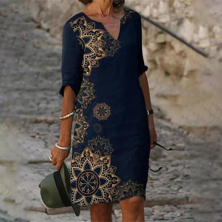 EM | Bedrucktes Midikleid mit V-Ausschnitt