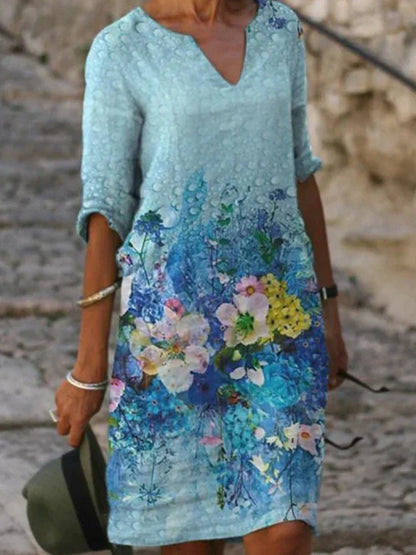 EM | Bedrucktes Midikleid mit V-Ausschnitt