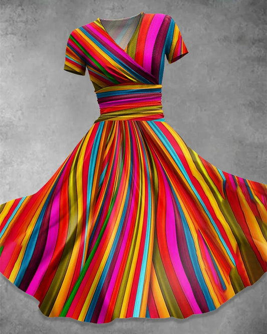 MW | Kleid mit farbenfrohem und elegantem Design, mit V-Ausschnitt