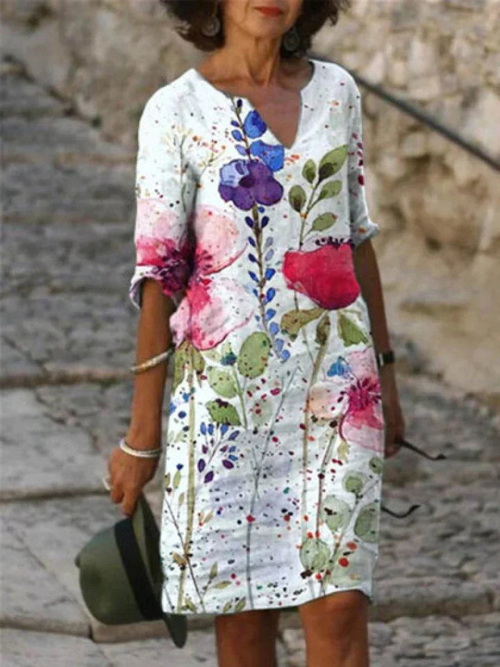 EM | Bedrucktes Midikleid mit V-Ausschnitt